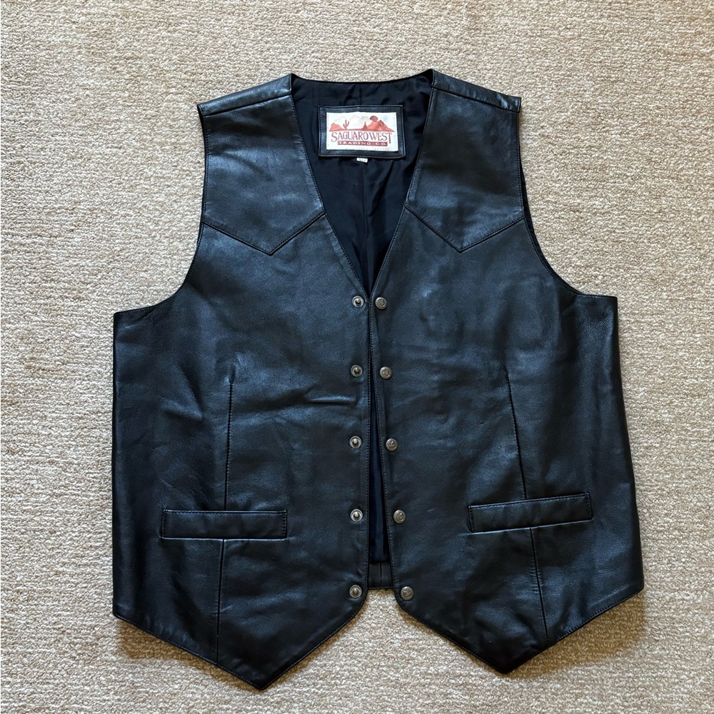 Men’s Black Leather Vest Classic Size XLT